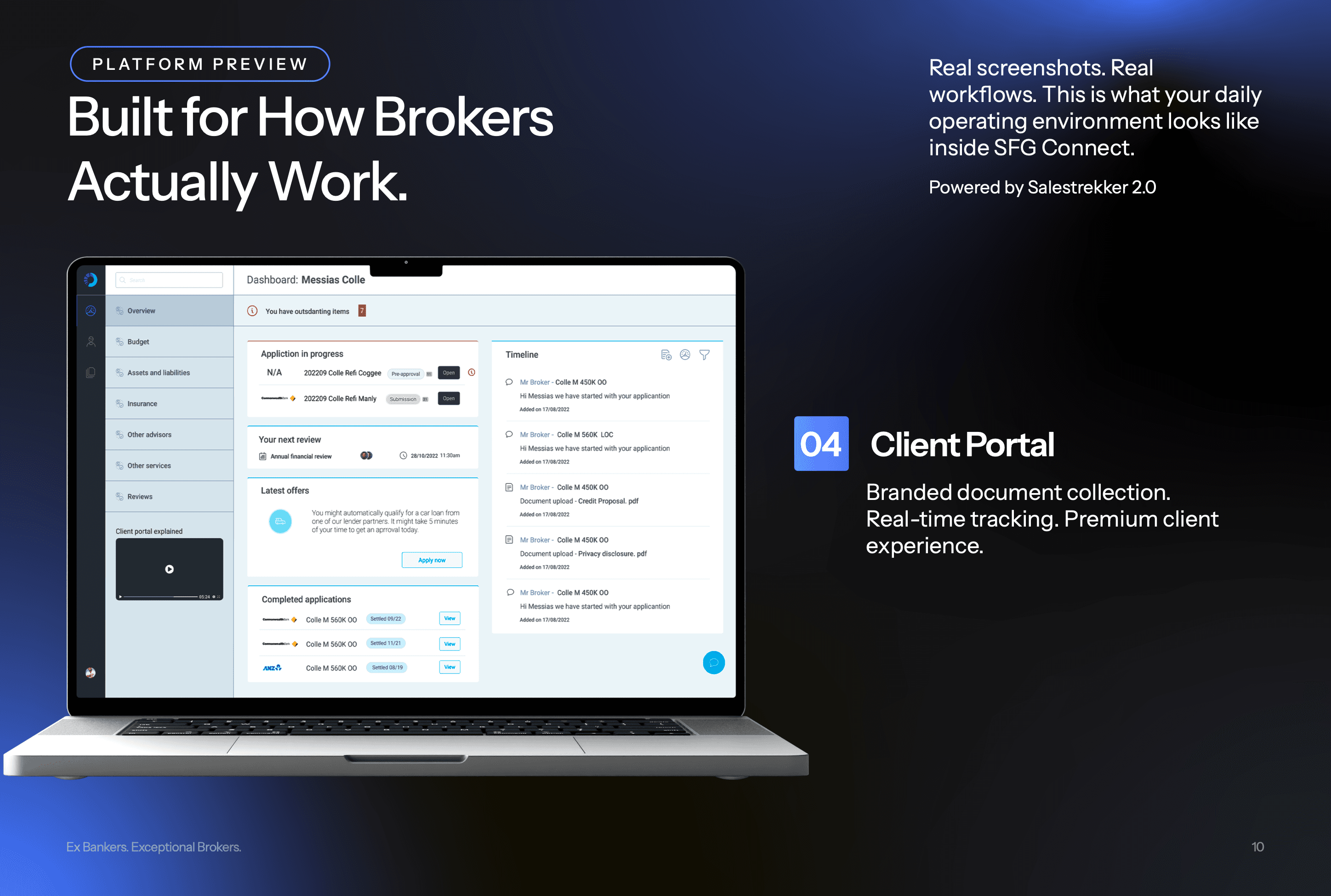 SFG Connect client portal — branded document collection and real-time application tracking for a premium client experience